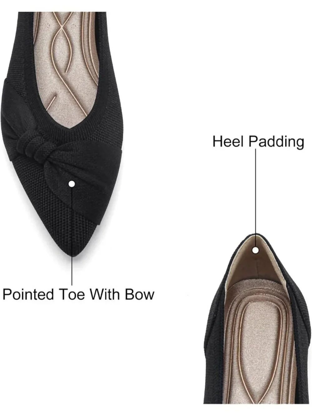 Women's Black Mesh Comfortable Ballet Flats Pointed Toe Lightweight Casual Shoes